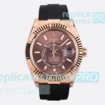 ES Factory Swiss Replica Rolex Sky-Dweller Rose Gold Case Brown Face Oysterflex Watch 